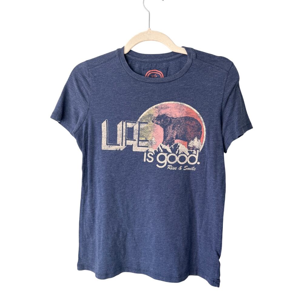 Life is Good Blue V Neck Shine On Graphic Short Sleeve Crusher Tee XXL